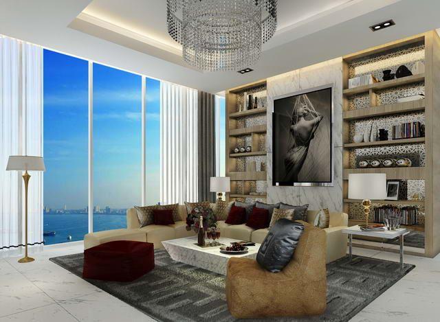 Condominium for sale The Palm Wongamat Pattaya showing the living room concept and sea view Condominium for sale The Palm Wongamat Pattaya showing the living room concept and sea view