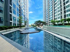 Condominium for Rent Pattaya showing the communal pool and buildings 