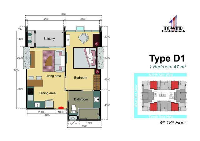 Condominium for sale on Pratumnak showing the floor plan Condominium for sale on Pratumnak showing the floor plan