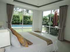 House for rent The Vineyard Pattaya showing the master bedroom with pool view