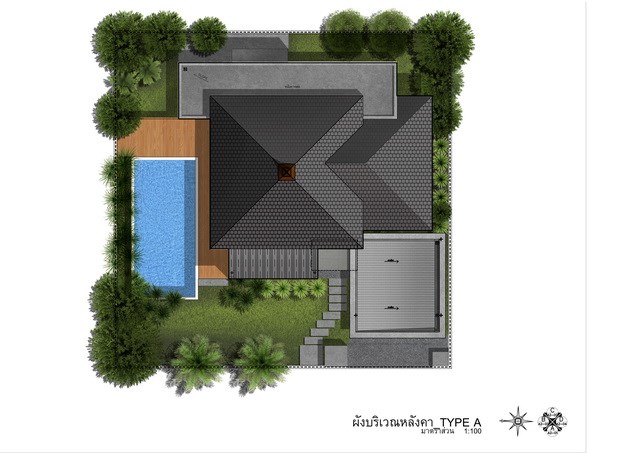 House for sale east Pattaya showing the roof plan House for sale east Pattaya showing the roof plan